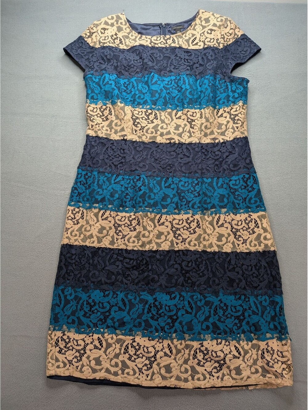 Ann Taylor Dress Womens 16 Tall Multicolor Lace Stripe Sheath Knee Length Party